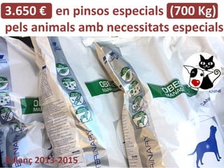 3.650 € en pinsos especials (700 Kg)
pels animals amb necessitats especials
Balanç 2013-2015
 