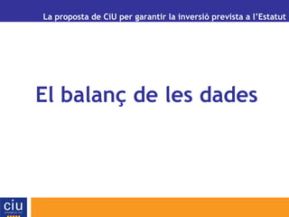 La proposta de CiU per garantir la inversió prevista a l’Estatut
El balanç de les dades
 