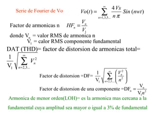 Armonica de menor orden(LOH)= es la armonica mas cercana a la fundamental cuya amplitud sea mayor o igual a 3% de fundamental Serie de Fourier de Vo 
