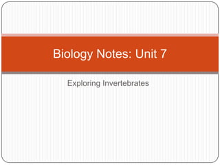 Exploring Invertebrates Biology Notes: Unit 7 