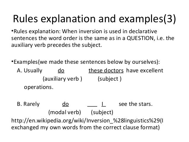 Inverted order sentence example Inverted order sentence example