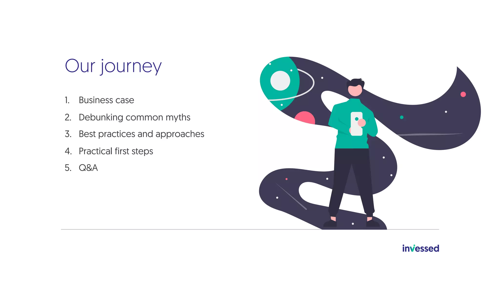 Our journey
1. Business case
2. Debunking common myths
3. Best practices and approaches
4. Practical first steps
5. Q&A
 