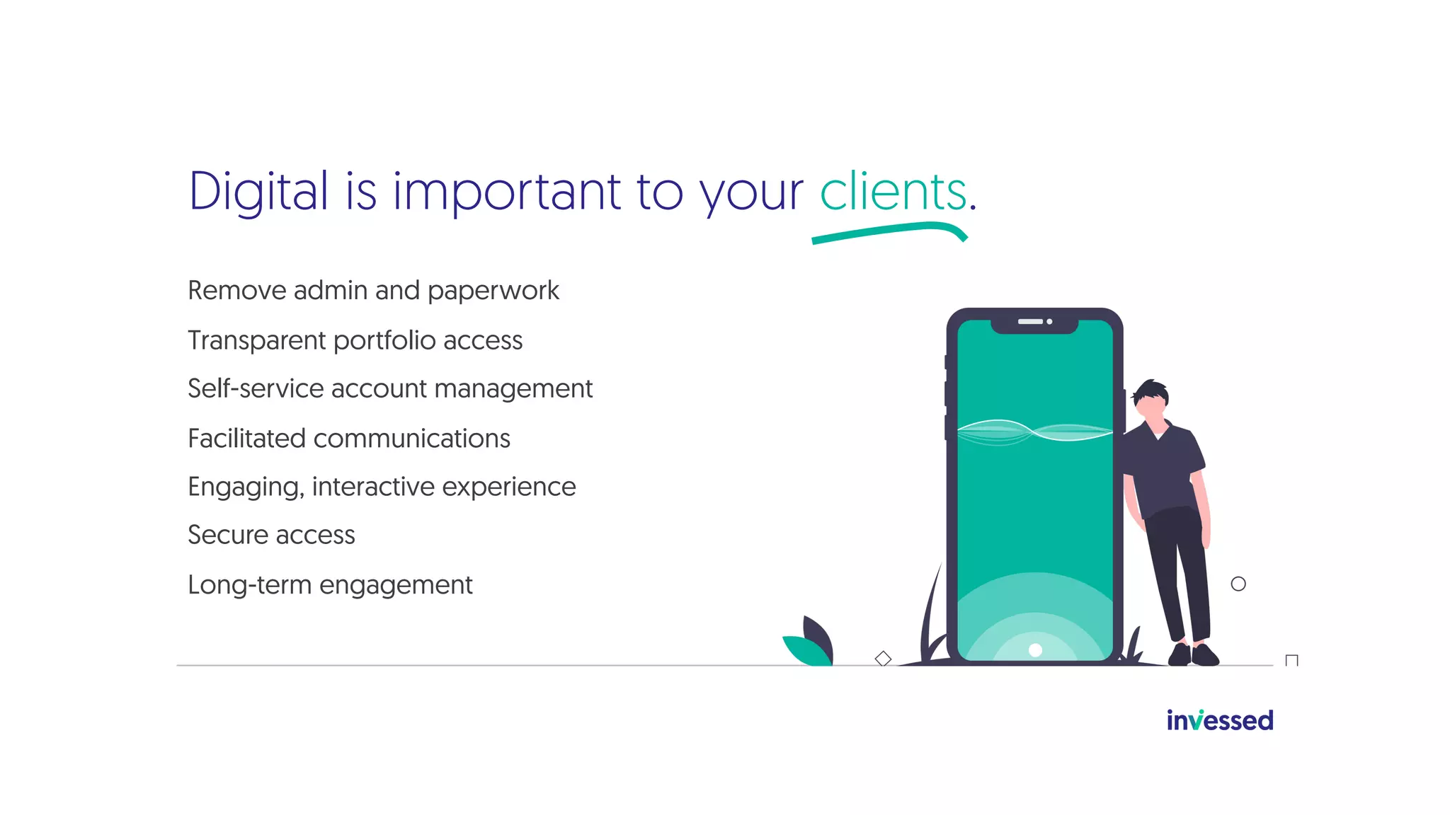 Digital is important to your clients.
Remove admin and paperwork
Transparent portfolio access
Self-service account management
Facilitated communications
Engaging, interactive experience
Secure access
Long-term engagement
 