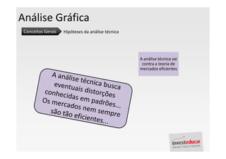 Análise Gráfica
 Conceitos Gerais   Hipóteses da análise técnica




                                                   A análise técnica vai
                                                    contra a teoria de
                                                   mercados eficientes
 