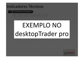 Indicadores Técnicos
    Indicadores de Volume

      OBV            MF     MMV




      EXEMPLO NO
    desktopTrader pro
 