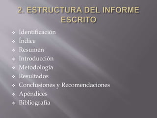  Identificación
 Índice
 Resumen
 Introducción
 Metodología
 Resultados
 Conclusiones y Recomendaciones
 Apéndices
 Bibliografía
 