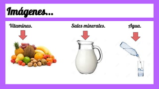 Imágenes...
Vitaminas. Sales minerales. Agua.
 