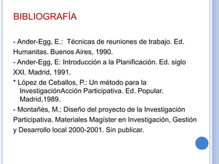 Ejemplos,[object Object],Análisis de Redes Sociales (Por José Luis Molina) Año 2010-2011,[object Object],http://revista-redes.rediris.es/recerca/jlm/ars/ars_ects.pdf,[object Object],http://geocities.ws/visisto/Biblioteca/Wiesenfeld.pdf,[object Object],http://revistas.ucm.es/cps/1131558x/articulos/RASO0000110027A.PDF,[object Object],2.  Entre la prescripción y la acción: La brecha entre la teoría y la practica en las investigaciones cualitativa (Por  Esther Wiesenfel) Año 2000.,[object Object],3. De la observación a la investigación-acción participativa: una visión crítica de las prácticas antropológicas ( Por Davydd J. Greenwood) Año 2000.,[object Object]