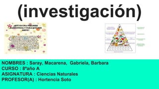 (investigación)
NOMBRES : Saray, Macarena, Gabriela, Barbara
CURSO : 8ºaño A
ASIGNATURA : Ciencias Naturales
PROFESOR(A) : Hortencia Soto
 