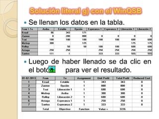    Se llenan los datos en la tabla.




   Luego de haber llenado se da clic en
    el botón  para ver el resultado.
 