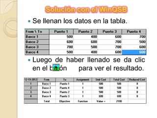    Se llenan los datos en la tabla.




   Luego de haber llenado se da clic
    en el botón para ver el resultado.
 