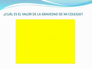 ¿CUÁL ES EL VALOR DE LA GRAVEDAD DE MI COLEGIO?
 