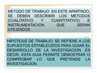 CARACTERISTICAS DEL TRABAJO DE INVESTIGACION.FUNDAMENTACION: DEFINICION CLARA Y SENCILLA DEL OBJETO DE LA INVESTIGACION, SU IMPORTANCIA, SUS OBJETIVOS Y SUS ALCANCES Y LIMITACIONES.TIPO DE INVESTIGACION: DEBE ATENDERSE A LOS TIPOS Y NIVELES DE INVESTIGACION.