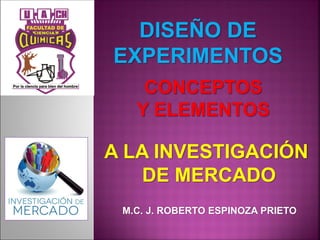 M.C. J. ROBERTO ESPINOZA PRIETO
A LA INVESTIGACIÓN
DE MERCADO
DISEÑO DE
EXPERIMENTOS
 