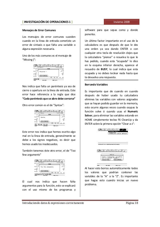 Investigacion de operaciones ti 89 y voyager