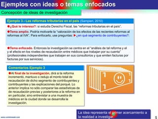 Ejemplos con ideas o temas enfocados
5www.coimbraweb.com
Ejemplo 3.- Las reformas tributarias en el país (Sampieri, 2010)
...