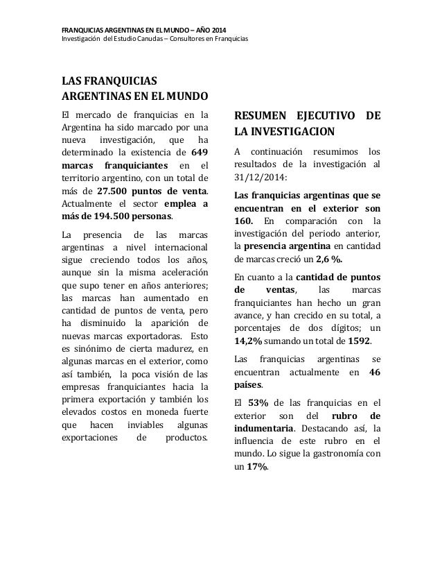 Franquicias Argentinas en el Mundo- Investigación anual Franquicias Argentinas en el Mundo- Investigación anual