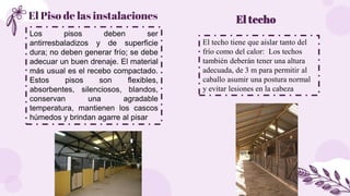 El Piso de las instalaciones El techo
Los pisos deben ser
antirresbaladizos y de superficie
dura; no deben generar frío; s...