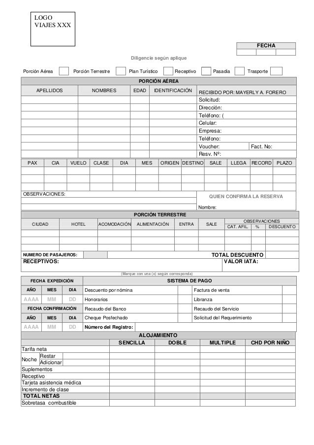 Investigacion formatos reservas agencia viajes cofrem