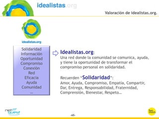 Solidaridad
Información    Idealistas.org:
Oportunidad    Una red donde la comunidad se comunica, ayuda,
Compromiso     y ...