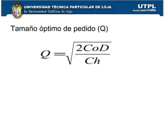 Tamaño óptimo de pedido (Q) 