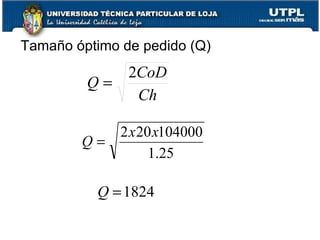 Tamaño óptimo de pedido (Q) 