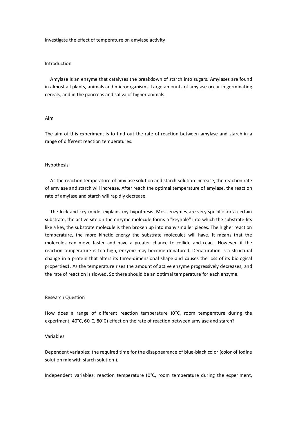 Investigate The Effect Of Temperature On Amylase Activity
