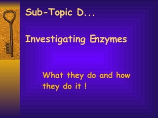 Sub-Topic D... Investigating Enzymes What they do and how they do it ! 