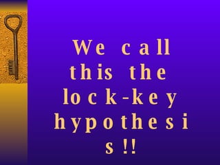 We call this the lock-key hypothesis!! 