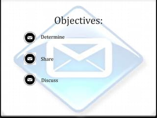 Objectives: DetermineShareDiscuss
