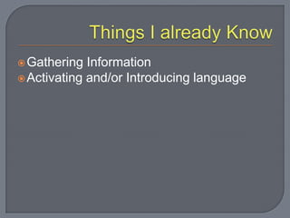 Gathering Information
Activating and/or Introducing language
 