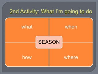 what when
how where
SEASON
 