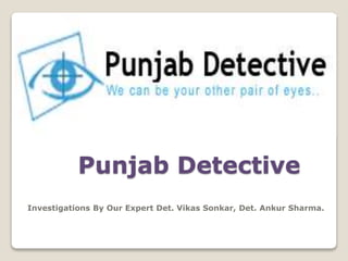 Punjab Detective
Investigations By Our Expert Det. Vikas Sonkar, Det. Ankur Sharma.
 