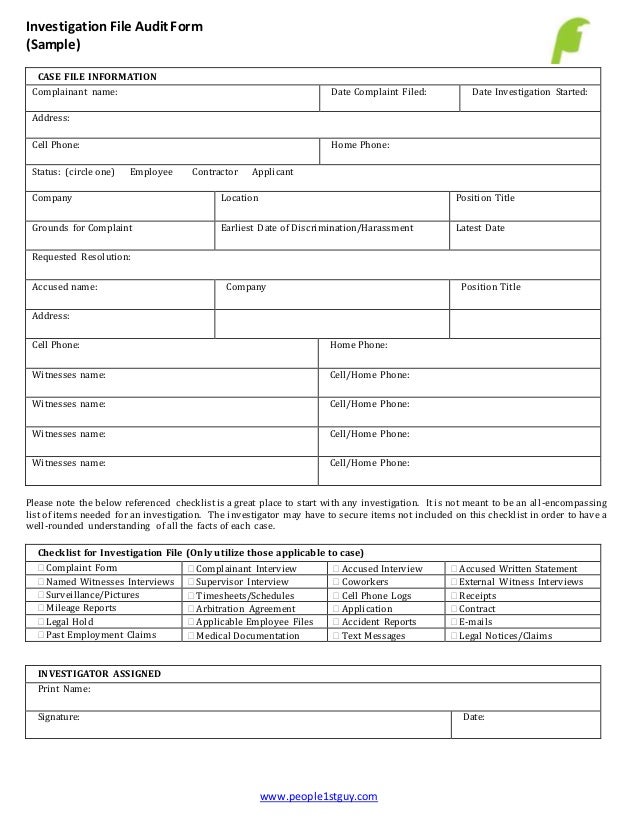 employee investigation file audit sample form employee form sample