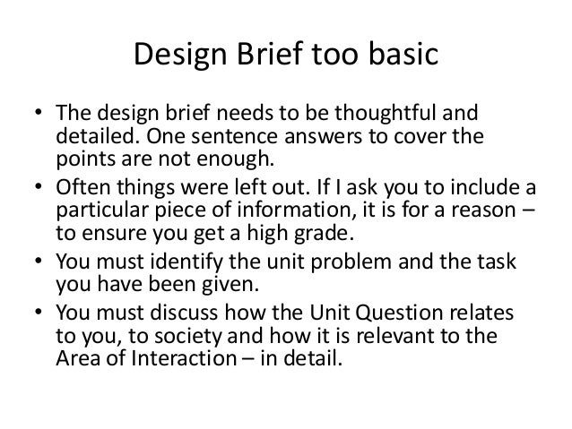 Design Brief Sentence | investigation stage myp technology unit 2 Design Brief Sentence | investigation stage myp technology unit 2