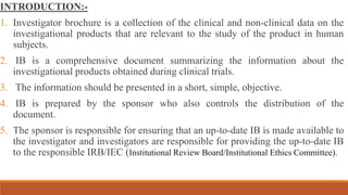 IINVESTIGATOR'S brochure and its articles | PPT
