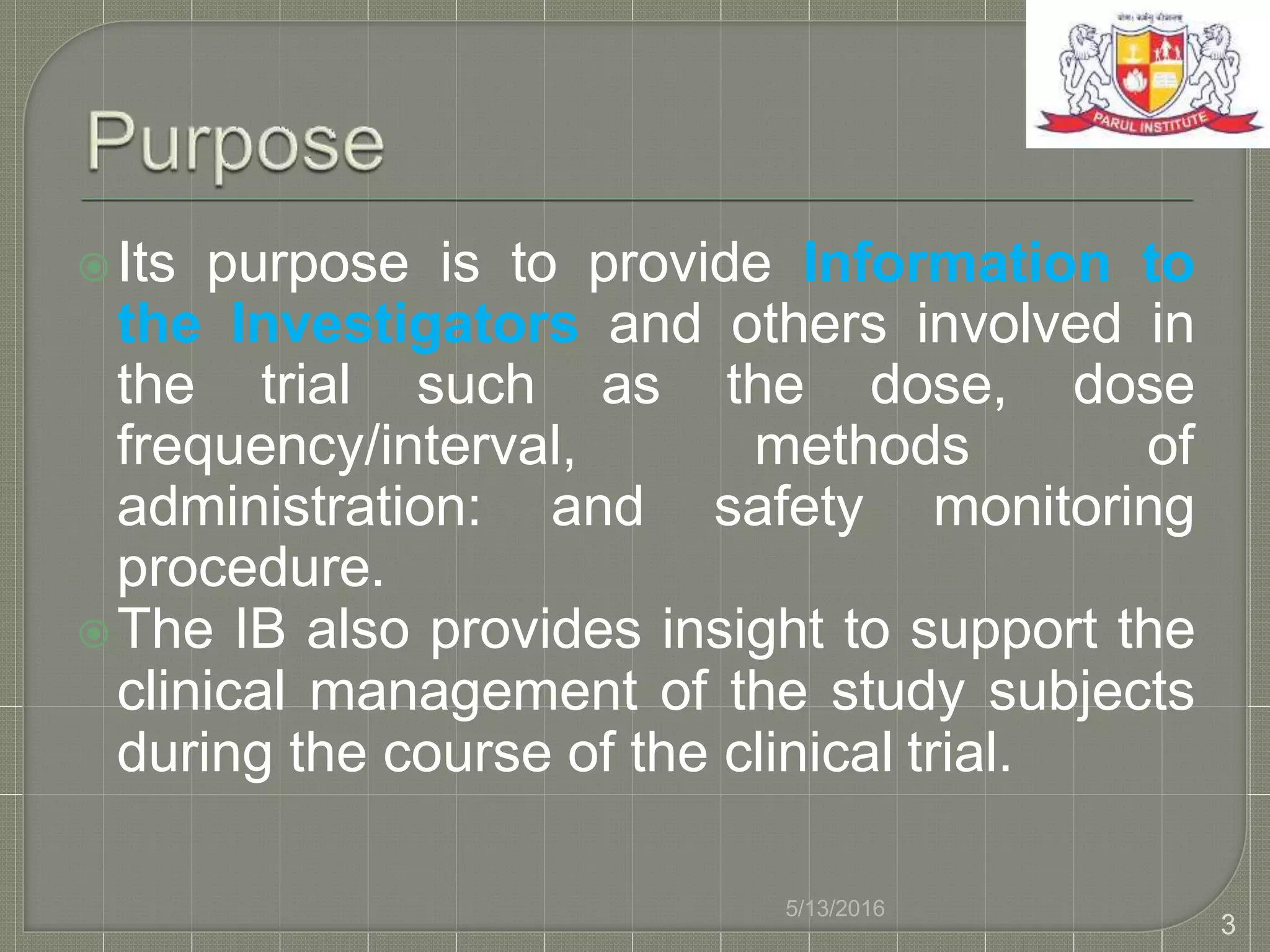 Investigator's brochure | PPTX