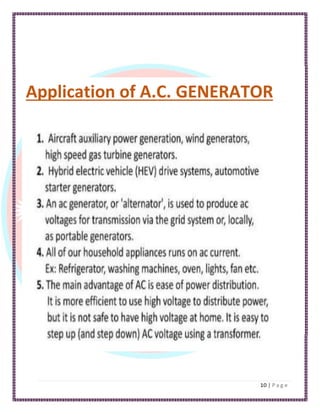 Application of A.C. GENERATOR
 