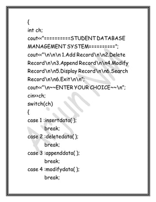 Database Management System Written Code Student DATABASE MANAGeMEnT SysTEm | DOCX