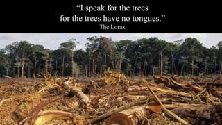 “I speak for the trees
for the trees have no tongues.”
The Lorax
 