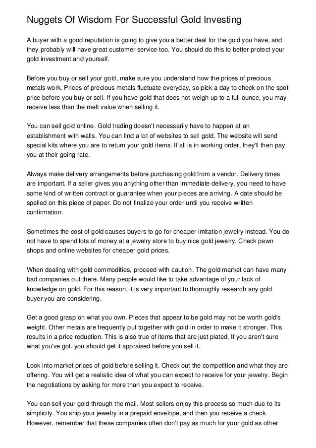 Nuggets Of Wisdom For Successful Gold Investing