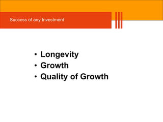 Success of any Investment Longevity Growth Quality of Growth 