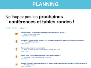 Ne loupez pas les prochaines
conférences et tables rondes !
PLANNING
 