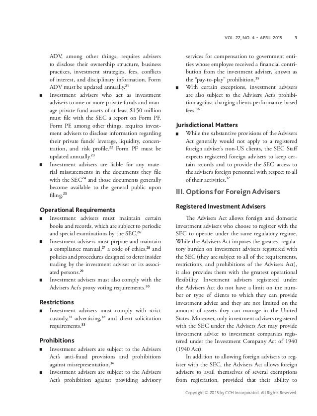 Investment Advisers Act Considerations for Foreign Investment Advisers