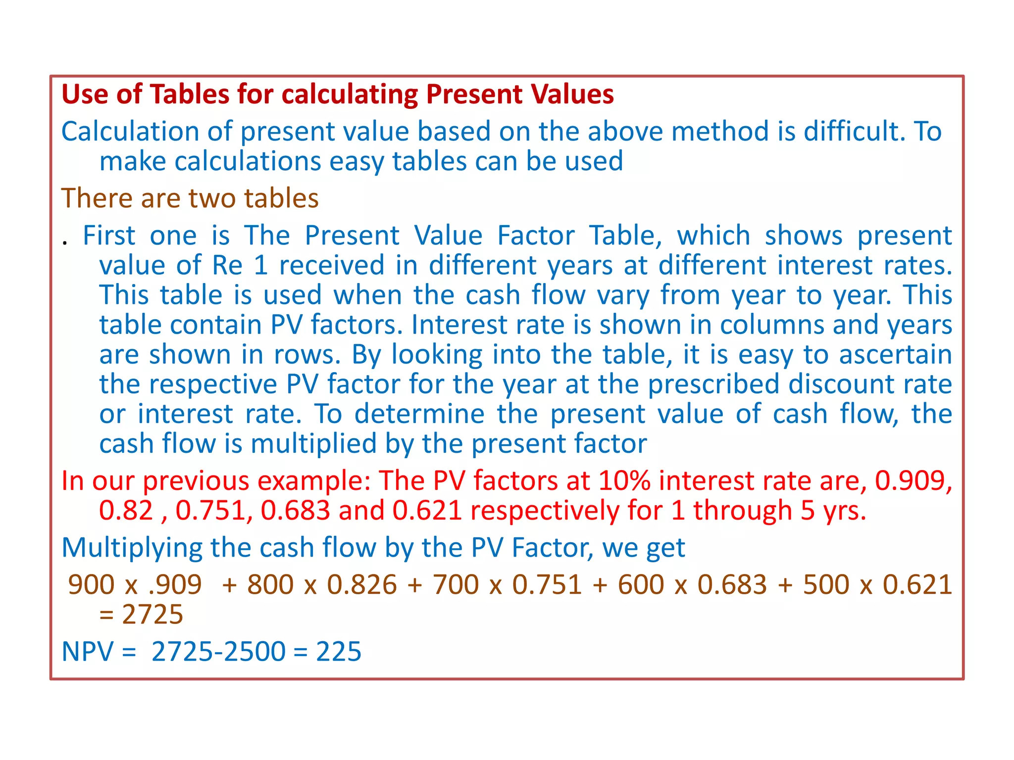 Parrys Table Investment appraisal techniques | PPTX