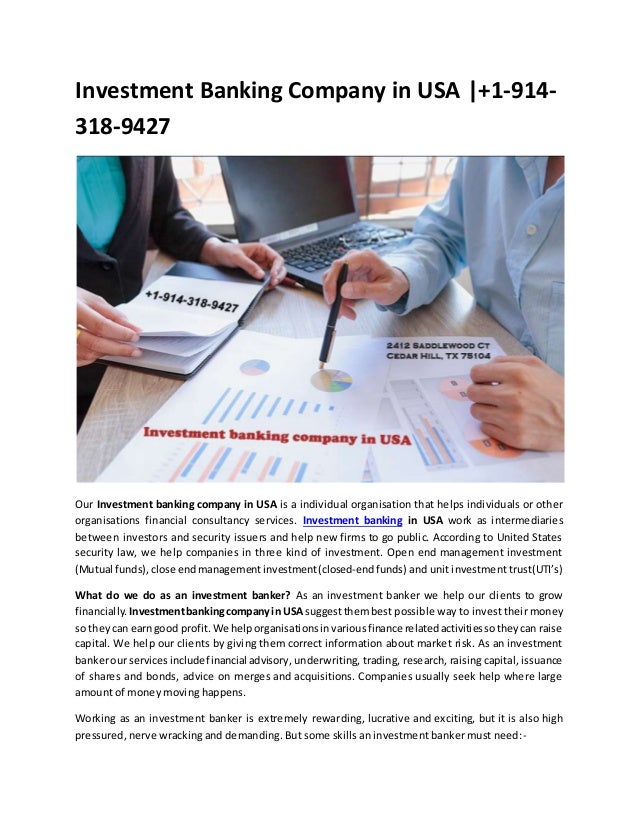 Investment Banking Firm in USA |+1-914-318-9427
