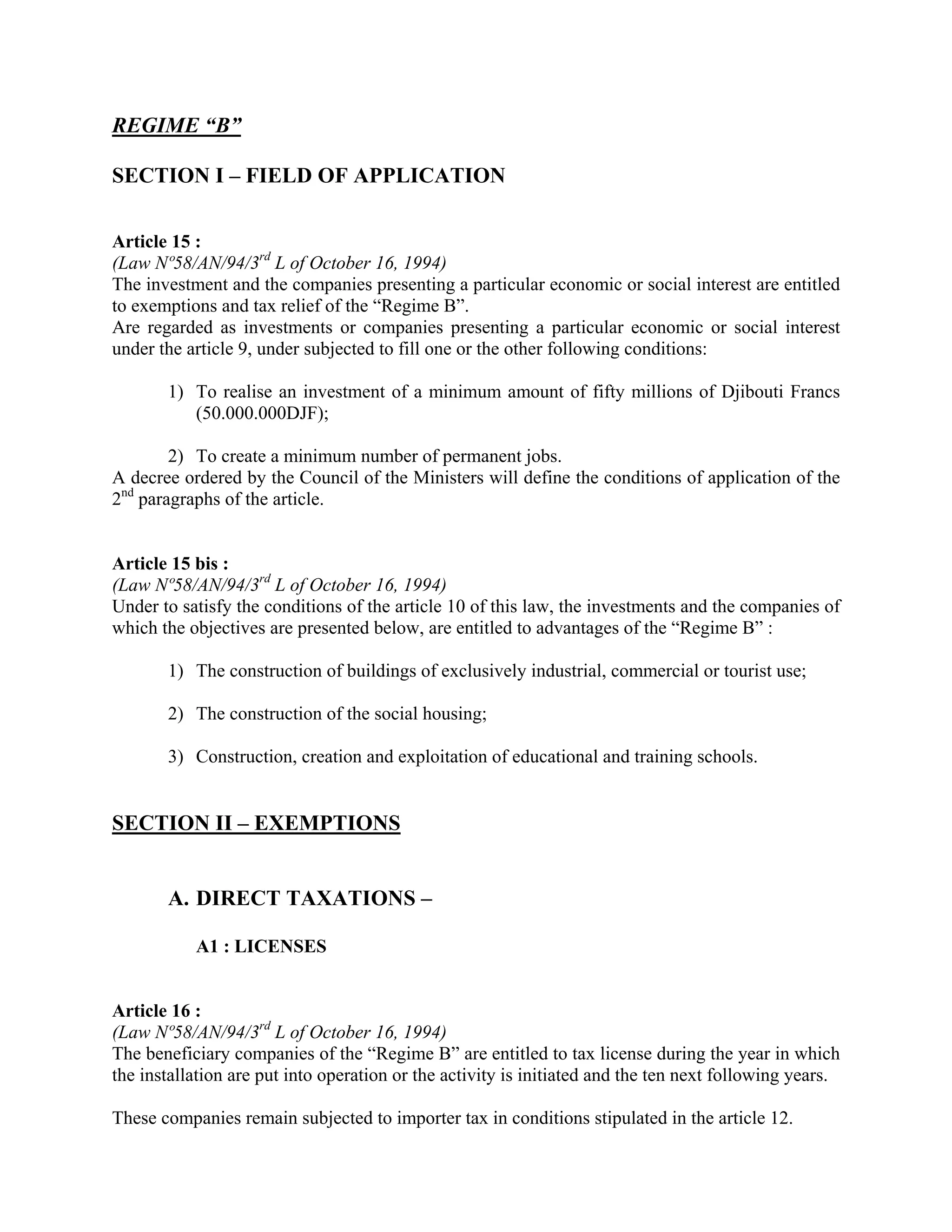 Investment Code Djibouti