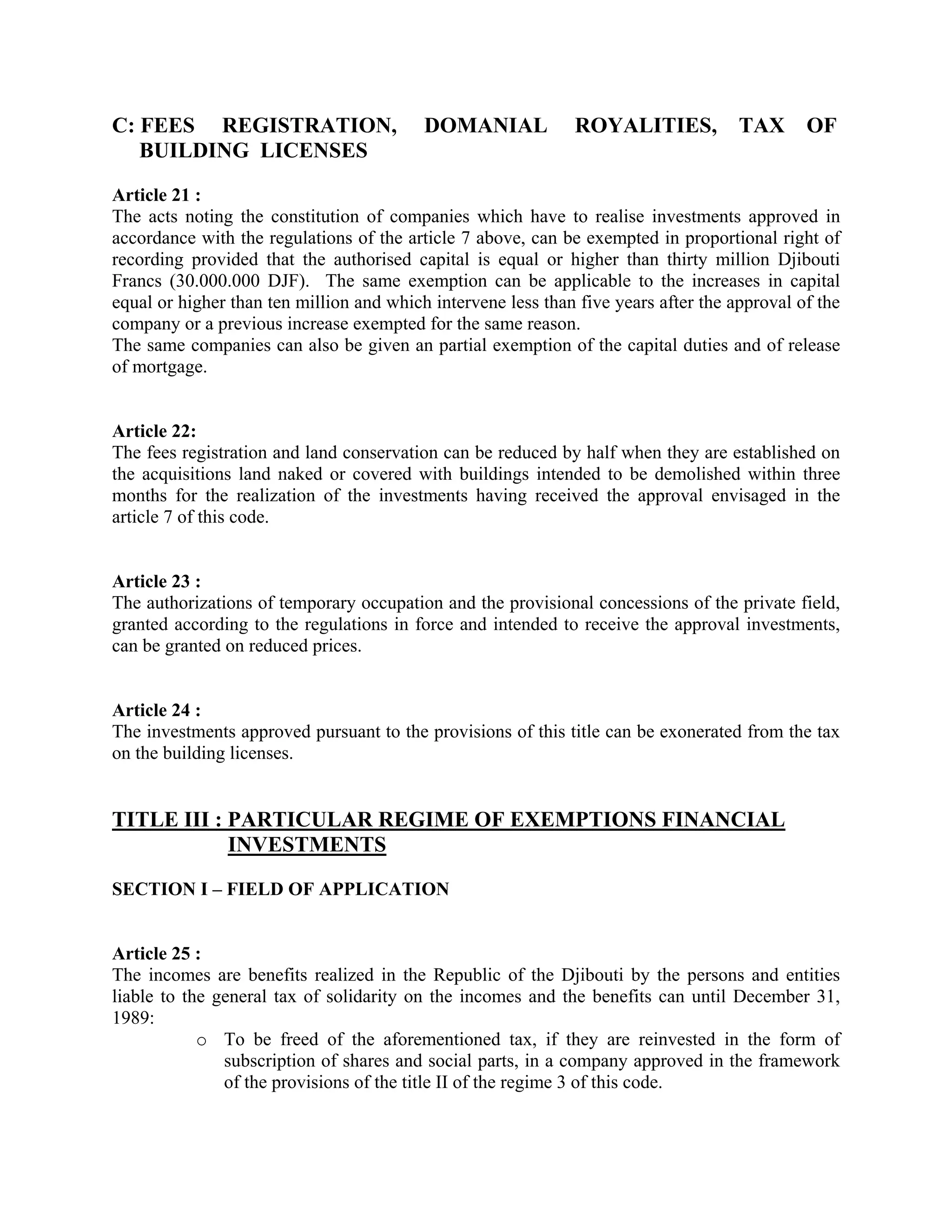 Investment Code Djibouti