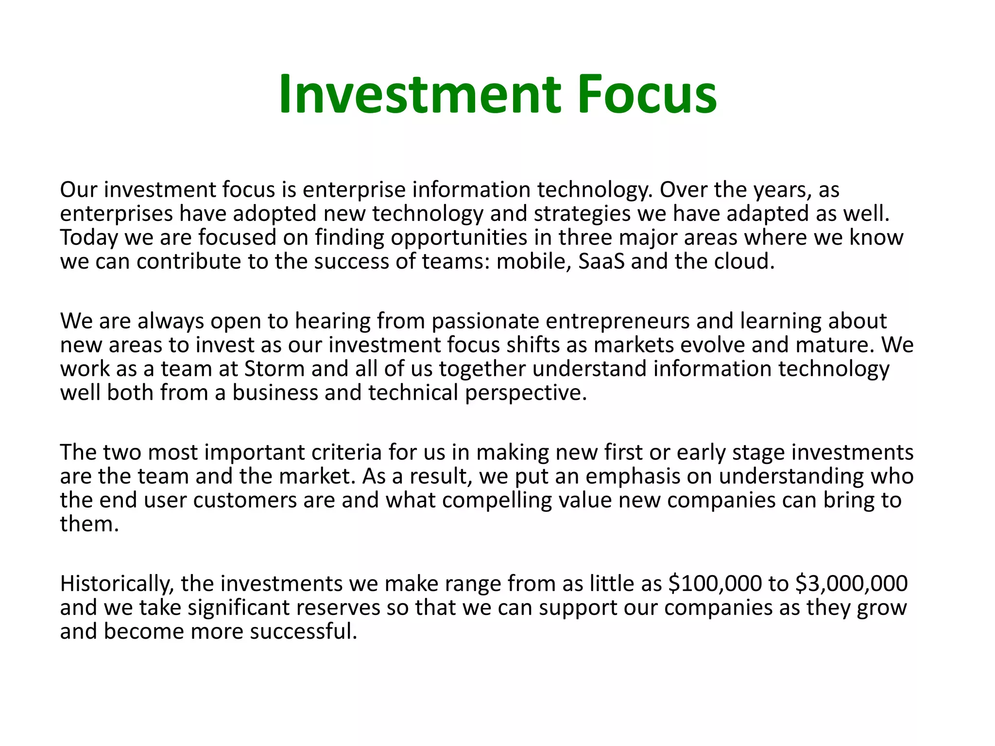 Investment focus PPT