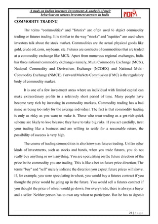 A study on Indian investors Investments & analysis of their behaviour ...